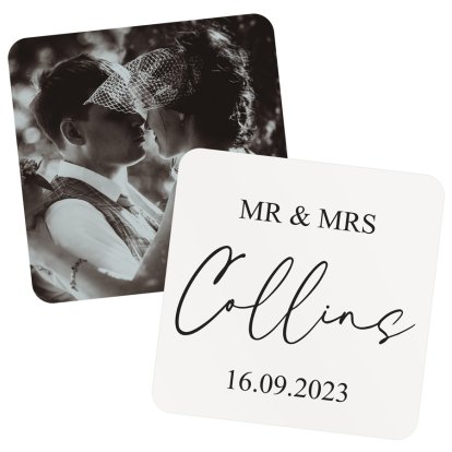 Personalised Wedding Photo Mr & Mrs Coaster Set