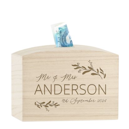 Personalised Wedding Wooden Money Box - Mr & Mrs