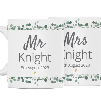 Personalised Wedding Wreath Mug Set