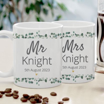 Personalised Wedding Wreath Mug Set
