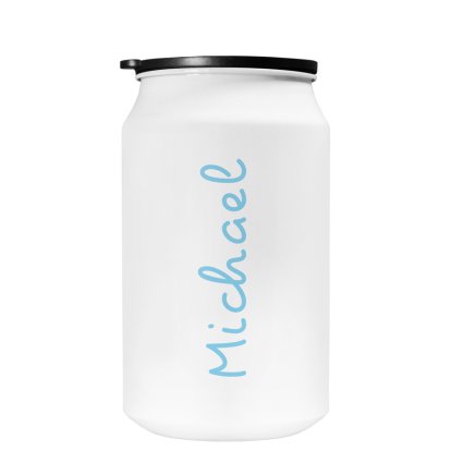 Personalised White Travel Can - Blue Name