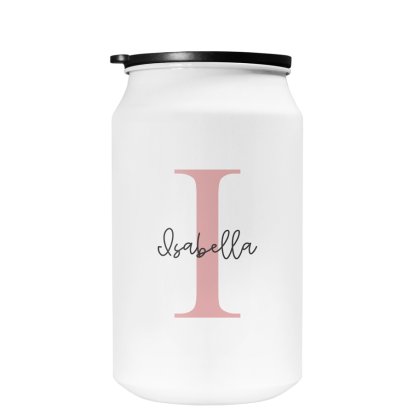 Personalised White Travel Can - Pink Initial & Name