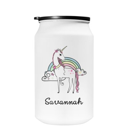 Personalised White Travel Can - Unicorn