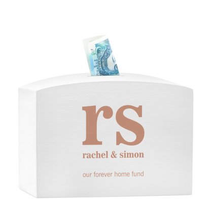Personalised White Wooden Money Box - Couples Initials