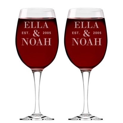 Personalised Wine Glass Set for Anniversary Couples
