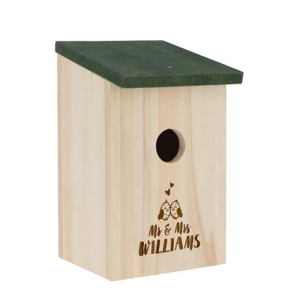 Personalised Rustic Wooden Bird Nesting Box - Cute Birds