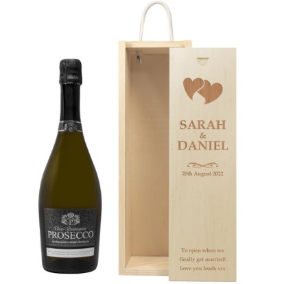 Personalised Wooden Champagne Box - Hearts
