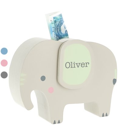 Personalised Wooden Elephant Money Box for Kids 