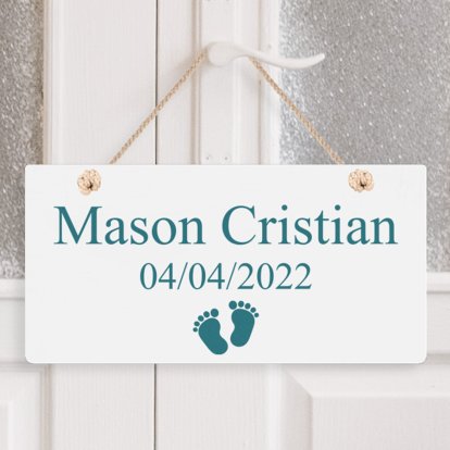 Personalised Wooden Hanging Sign - Baby Boy 