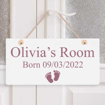 Personalised Wooden Hanging Sign - Baby Girl 