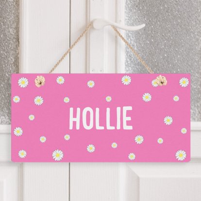 Personalised Wooden Hanging Sign - Daisy Design 