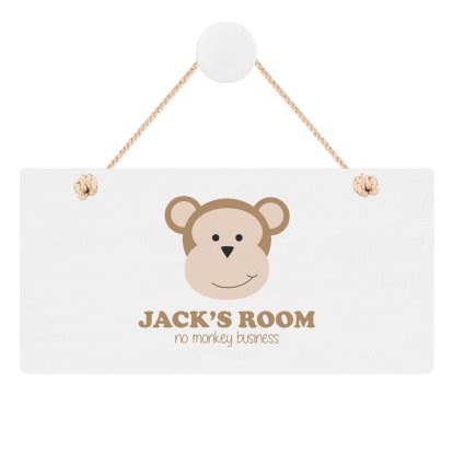 Personalised Wooden Hanging Sign - No Monkey Business