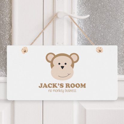 Personalised Wooden Hanging Sign - No Monkey Business 