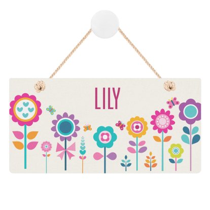 Personalised Wooden Hanging Sign - Retro Flowers