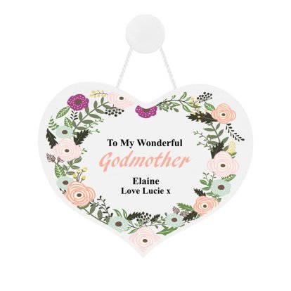 Personalised Wooden Heart Sign - Floral Design