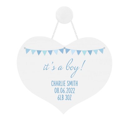 Personalised Wooden Heart Sign - New Baby Boys