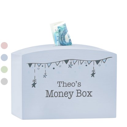 Personalised Wooden Money Box - Star Bunting