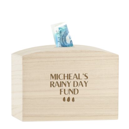 Personalised Wooden Money Box - Rainy Day Fund