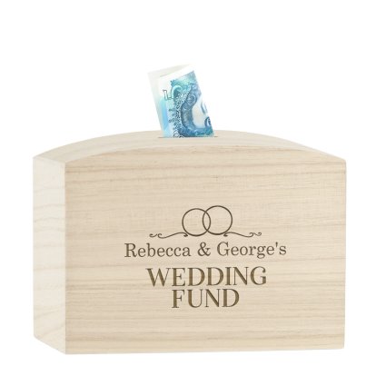 Personalised Wooden Money Box - Wedding Rings