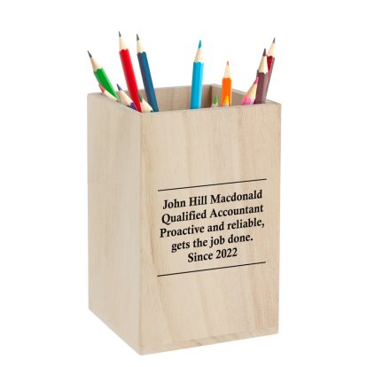 Personalised Wooden Pencil Holder - Message 