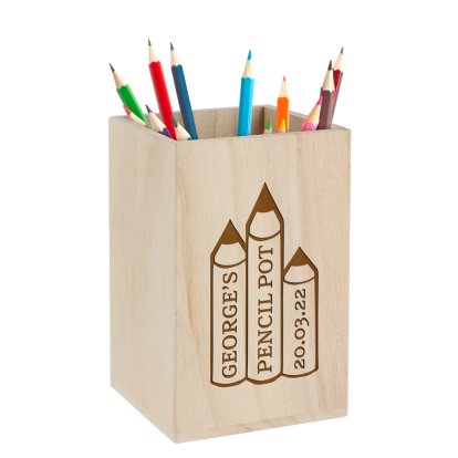 Personalised Wooden Pencil Holder - Pencil Design