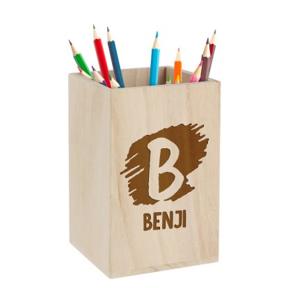 Personalised Wooden Pencil Holder - Scribble Initial 