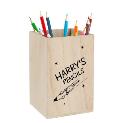 Personalised Wooden Pencil Holder - Space Rocket