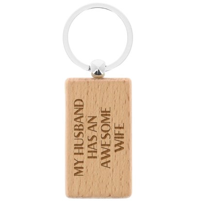 Personalised Wooden Rectangle Keyring - Awesome Wife 