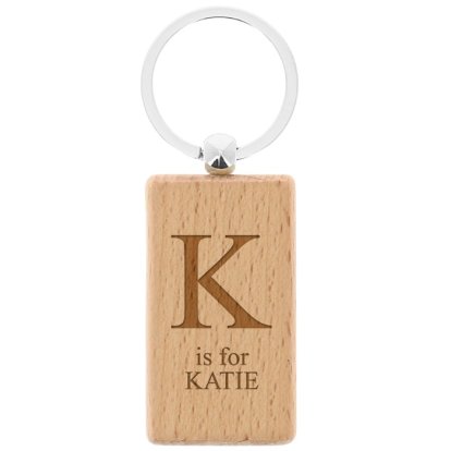 Personalised Wooden Rectangle Keyring - Big Initial