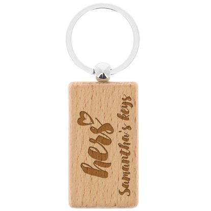 Personalised Wooden Rectangle Keyring - Hers 