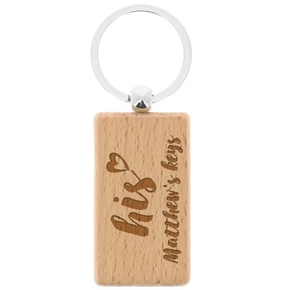 Personalised Wooden Rectangle Keyring - His