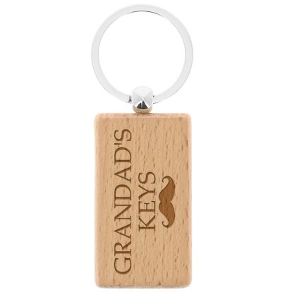 Personalised Wooden Rectangle Keyring - Moustache 