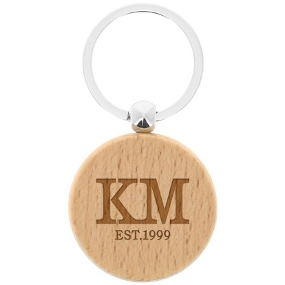 Personalised Wooden Round Keyring - Initials 