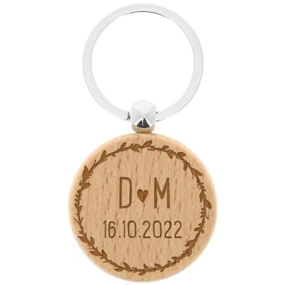 Personalised Wooden Round Keyring - Love Initial