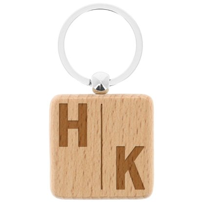 Personalised Wooden Square Keyring - Bold Initial 