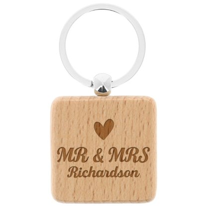 Personalised Wooden Square Keyring - Couple 