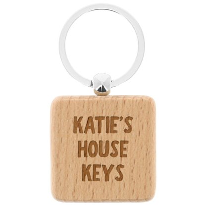 Personalised Wooden Square Keyring - House Keys 