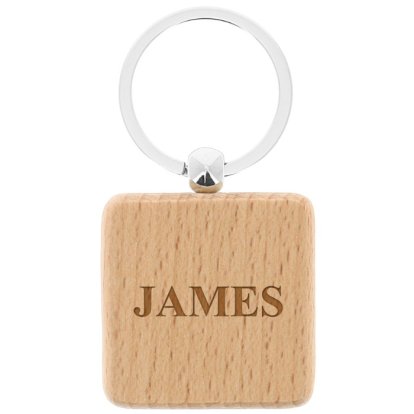 Personalised Wooden Square Keyring - Name 