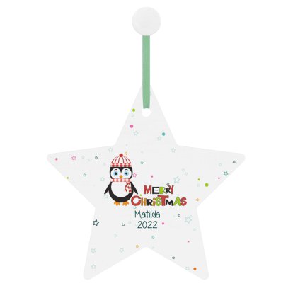Personalised Wooden Star Decoration - Penguin
