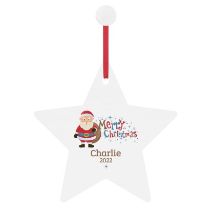 Personalised Wooden Star Decoration - Santa