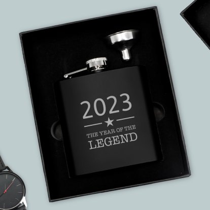 Personalised Year of The Legend Black Hip Flask