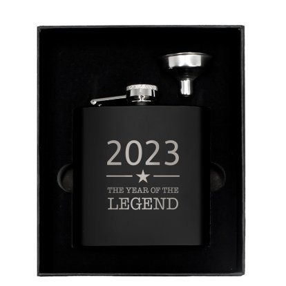 Personalised Year of The Legend Black Hip Flask