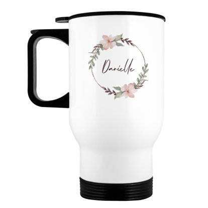 Personalises Double Walled Travel Mug - Floral Design