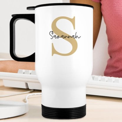 Personalised Double Walled Travel Mug - Name & Initial