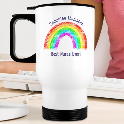 Personalises Double Walled Travel Mug - Rainbow Design 