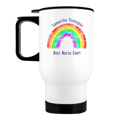 Personalises Double Walled Travel Mug - Rainbow Design