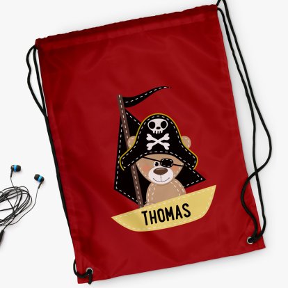 Pirate Teddy Bear Personalised Red Bag
