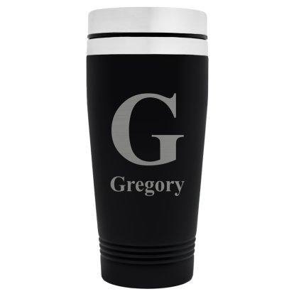 Personalised Black Travel Mug - Initial & Name