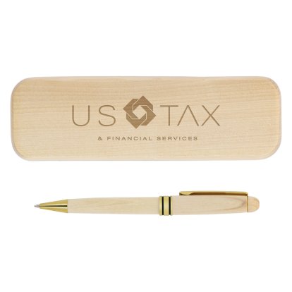 Promotional Branded Business Bamboo Pen Gift Set - Logo & Text