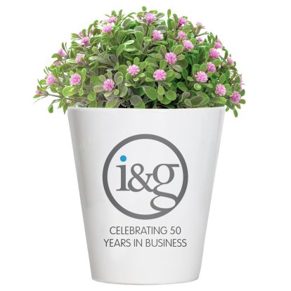 Promotional Branded Business Ceramic Desk Plant Pot - Logo & Text